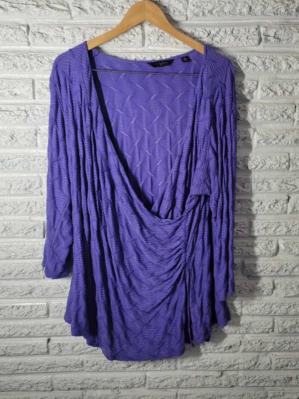Investments II Purple Ruched Wrap Top 3X Plus Size Rayon Blend Tunic STR150E
